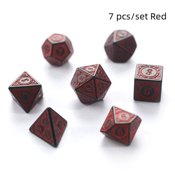 Cross-Border 7-Piece Set of Polyhedral Dice with 7 Different Engraved Patterns, in Stock