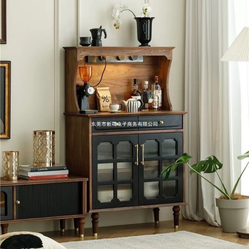 Nordic Medieval Sideboard Retro Simple Storage Solid Wood French Wall-Mounted Kitchen Tea Cabinet Living Room Wine Cabinet