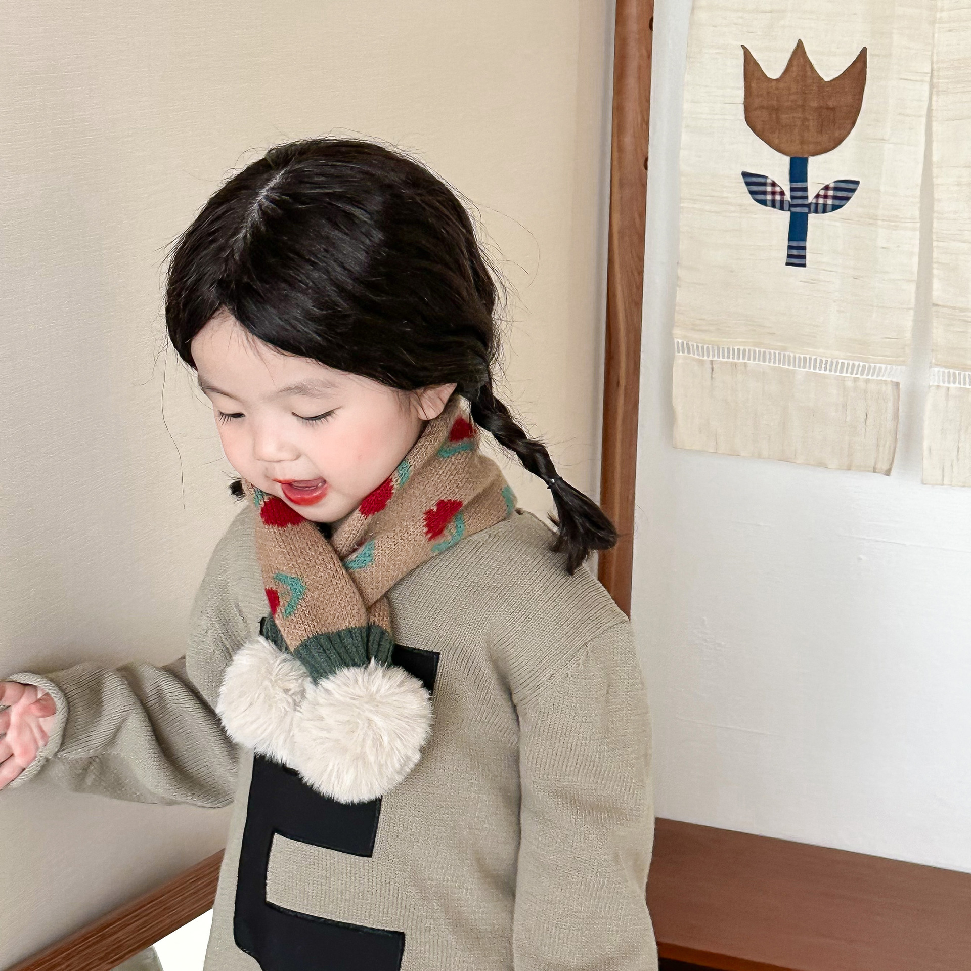Children's scarf winter fashion ins cute flower knitted warm baby bib_voghion.com