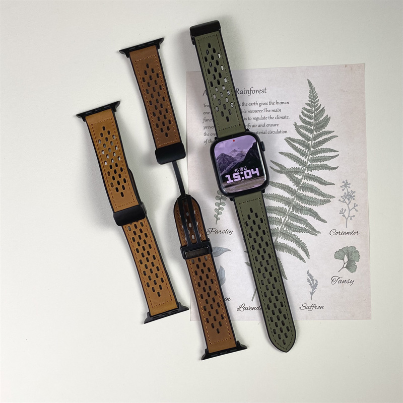 Silicone Leather Magnetic Folding Buckle iWatch10 Strap for Apple Watch Apple Watchs9 Generation 8SE