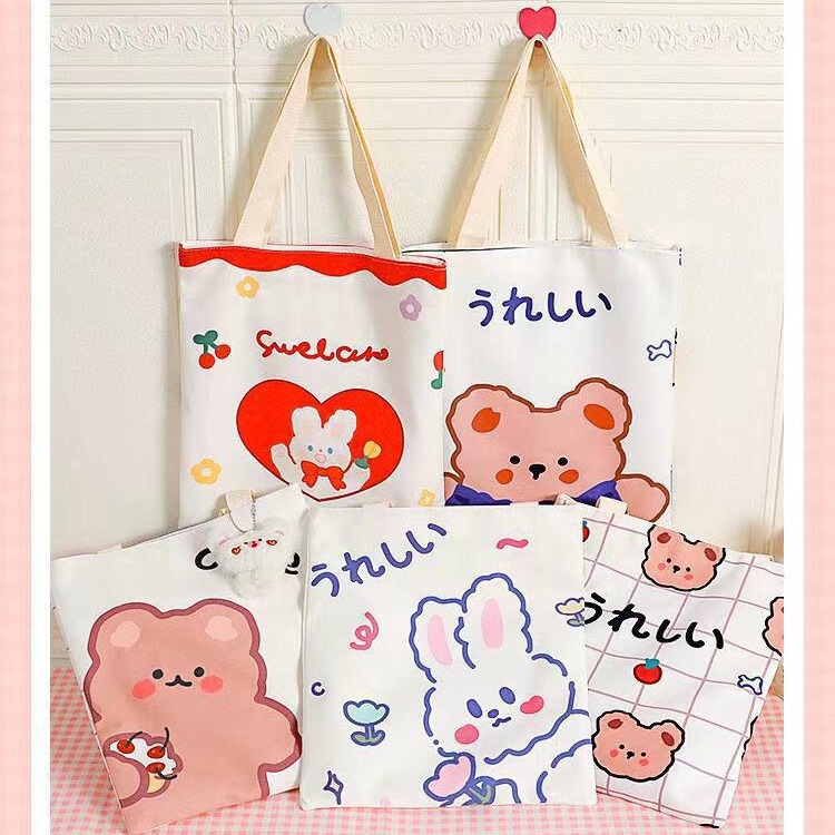 Cute small canvas bag female students go out one-shoulder tutorial book bag make-up class carrying book bag cloth bag