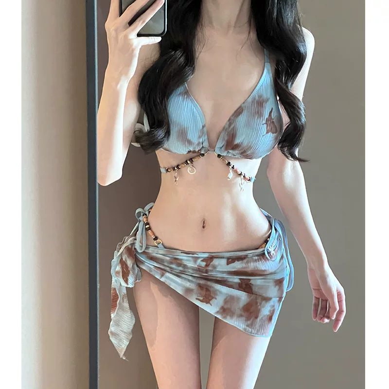 Split swimwear, push up bra, set, 3 piece set