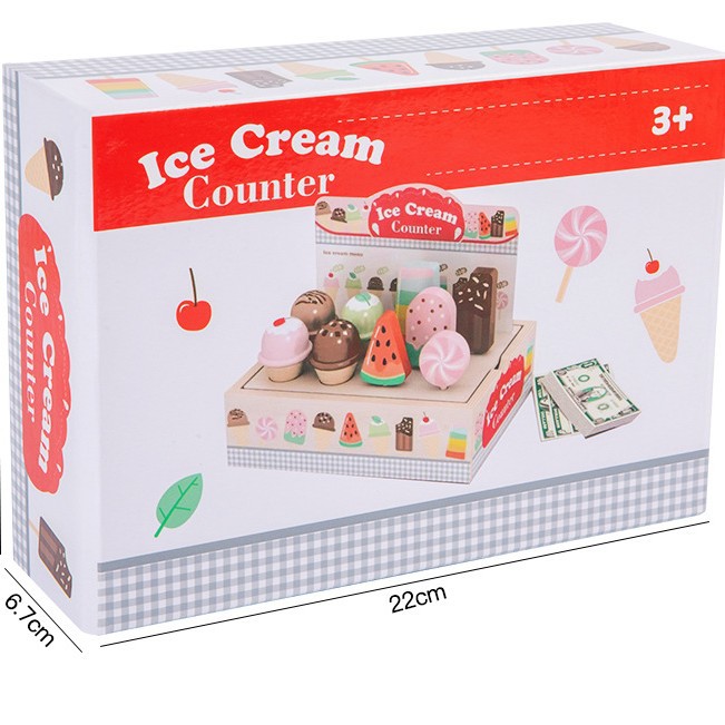 Juguetes transfronterizos CE/CPC simulación de madera juegos para niños mostrador de helados de juguete helado cono paleta 3