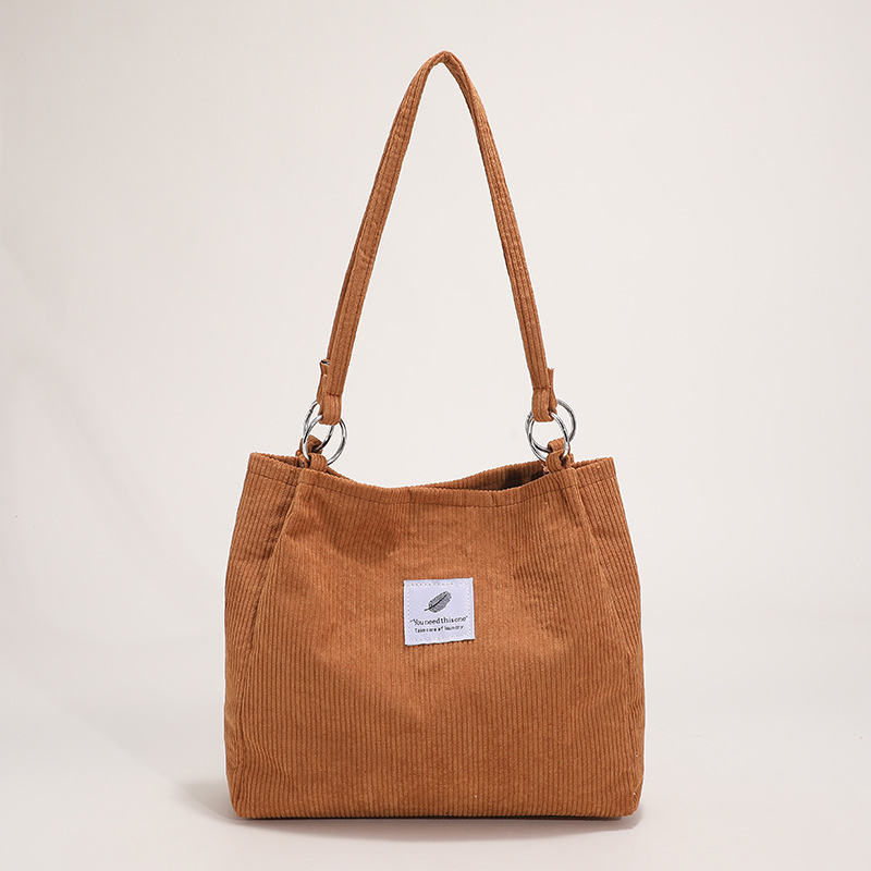 キャンバスバッグ女性シングル肩韓国版insレトロシンプル文芸コーデュロイ怠惰な風大容量手提げショッピングバッグ