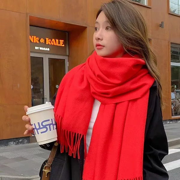 Imitation cashmere scarf pulled wool solid color thick long towel autumn and winter non-ball tassel shawl women's factory direct new