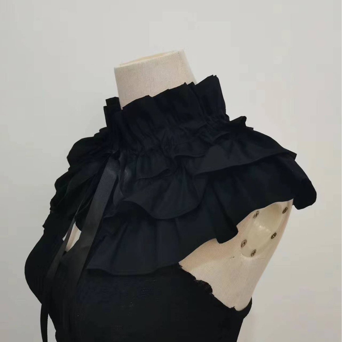 Cuello ajustable con volantes plisados de algodón puro para mujer, cuello alto francés, cuello desmontable multifuncional plisado, longitud total 75CM, cuello vuelto.