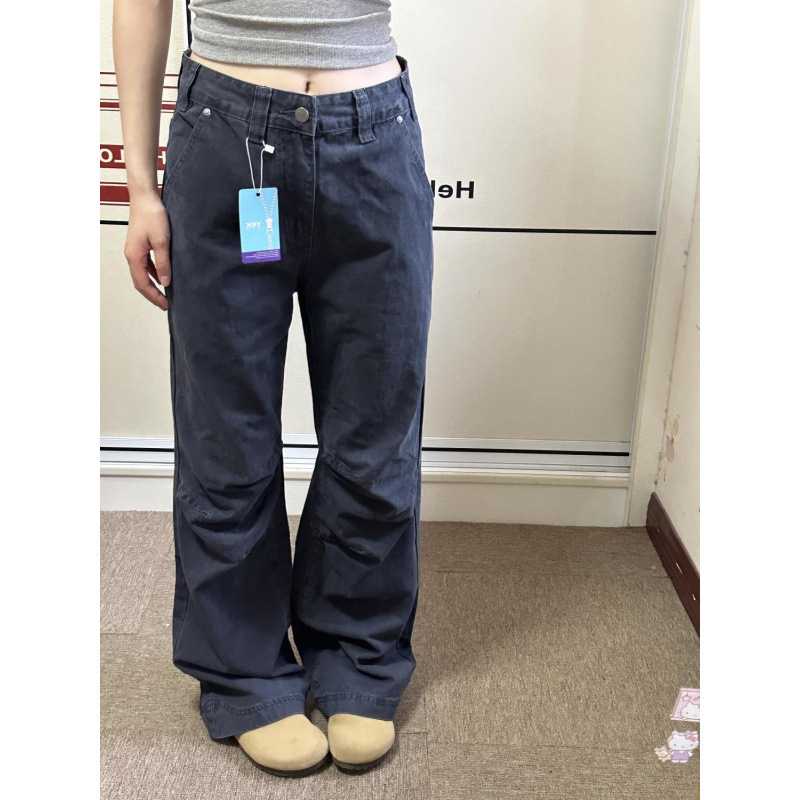 plus size American Smog Blue Tooling Jeans Women's Autumn Retro Pleated Loose Straight Leg Casual Trendy Trousers plus size American Smog Blue Tooling Jeans Women's Autumn Retro Pleated Loose Straight Leg Casual Trendy Trousers