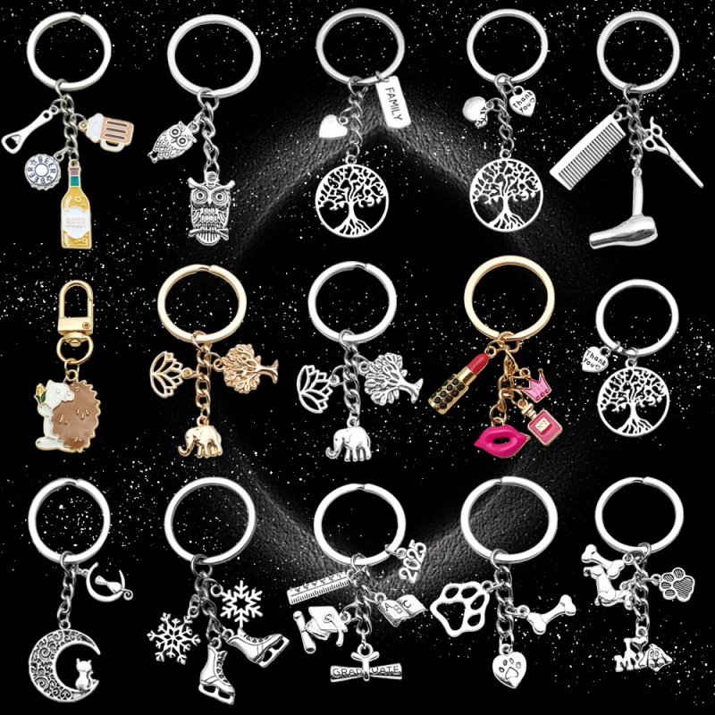 Cross-border Amazon New Ancient Silver Drop Oil Key Accessories Creative Bag Keychain Jewelry Pendant Factory Wholesale