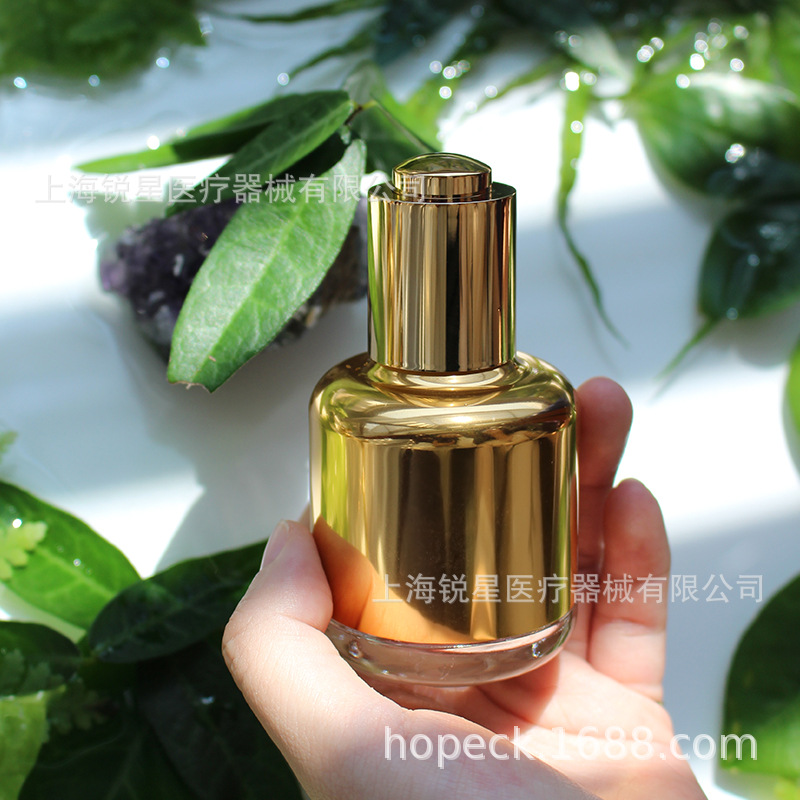 HOPECK电镀按压滴管瓶玻璃瓶20牙30-50ml粉底液精油瓶滴管式