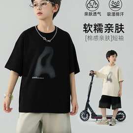 男童短袖t恤衫纯棉夏装2026新款中大潮帅气时髦大童装半袖上衣潮
