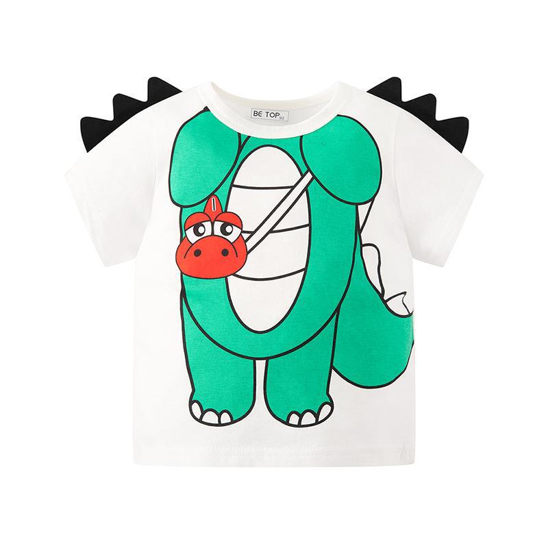Personalizado be top ropa infantil camiseta de manga corta dibujos animados tridimensionales dinosaurios de media manga algodón de verano cuello redondo muestra