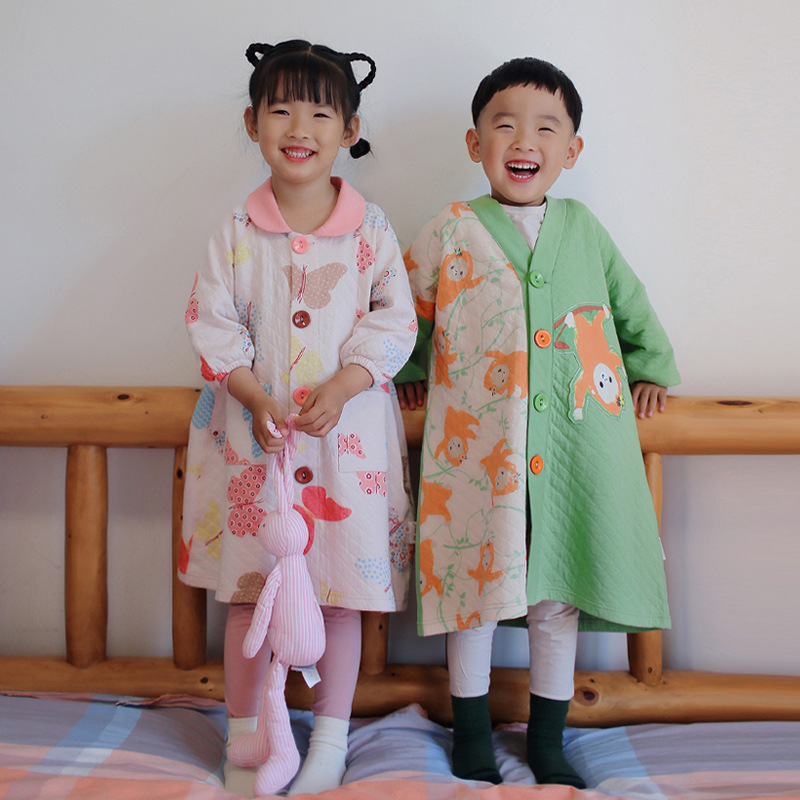 M127 Boneless Double-layer Thickness Huxibei Nightgown Baby Wearing Pure Cotton Pajamas Nightgown Air Layer Nightgown After Bathing
