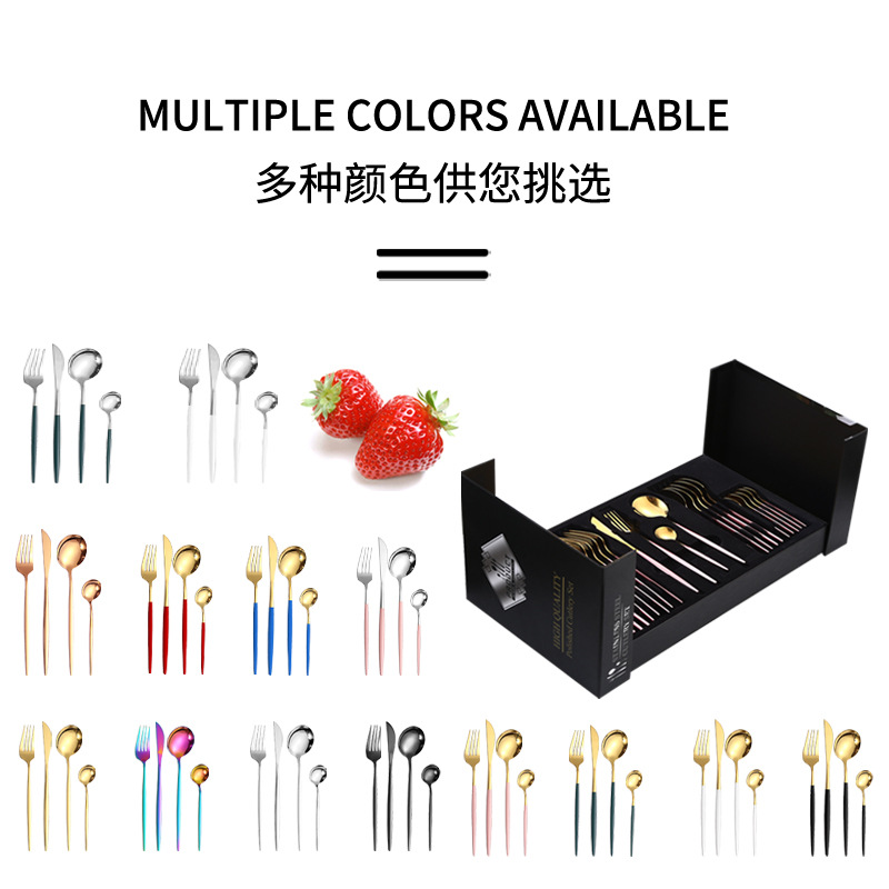 Amazon productos calientes vajilla de acero inoxidable 24 unidades traje Portugal cuatro piezas principales occidental cuchillo, tenedor y cuchara traje