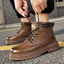 马丁靴男高帮机车潮鞋英伦秋冬季工装男鞋中帮靴子户外厚底增高靴