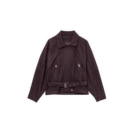 跨境外贸女装2025春季新款欧美风格百搭休闲时尚麂皮绒机车风夹克