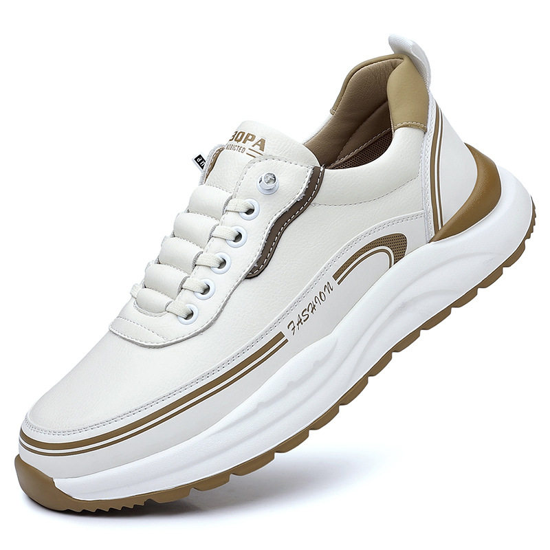 Giày thể thao nam sneaker cổ thấp đế dày gót 3–5 cm, mũi tròn, dây buộc, phối màu trắng đen kaki — H6892 màu kaki, H6892 màu trắng, H6892 màu đen