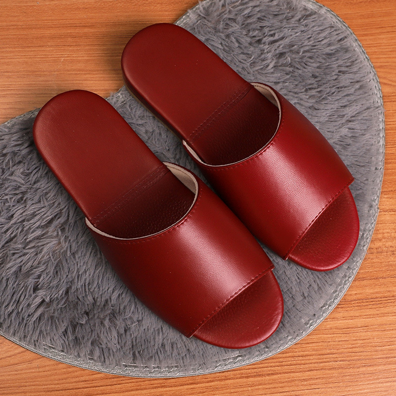 Light Luxury Sheepskin Office Indoor Slippers Home Floor Mute Non-slip Men's and Women's Deodorant Genuine Leather Home Sandals