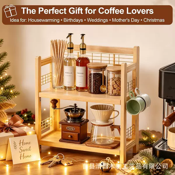 Wooden desktop storage rack, foldable organizer, kitchen countertop spice rack, and general storage rack