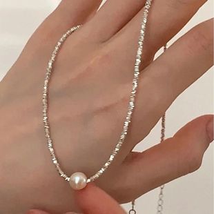 Light Luxury High-end Fragmented Silver Pearl Necklace Women's vintage All-match Cool Bracelet Niche Design Necklace