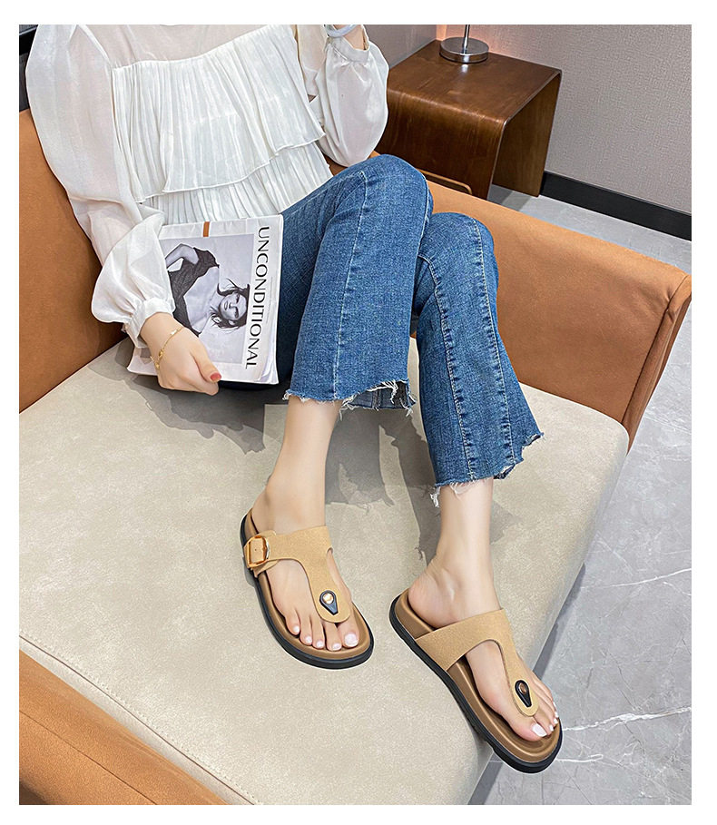 Dép sandal nữ quai ngang da bò thật đế dày phong cách Hàn Quốc — Màu Kaki mặt nhung, Màu đen mặt nhung, Trắng sữa vân vải chi tiết 27