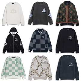 高版本2025驴家秋冬新款四叶草棋盘格字母logo提花羊毛针织衫毛衣