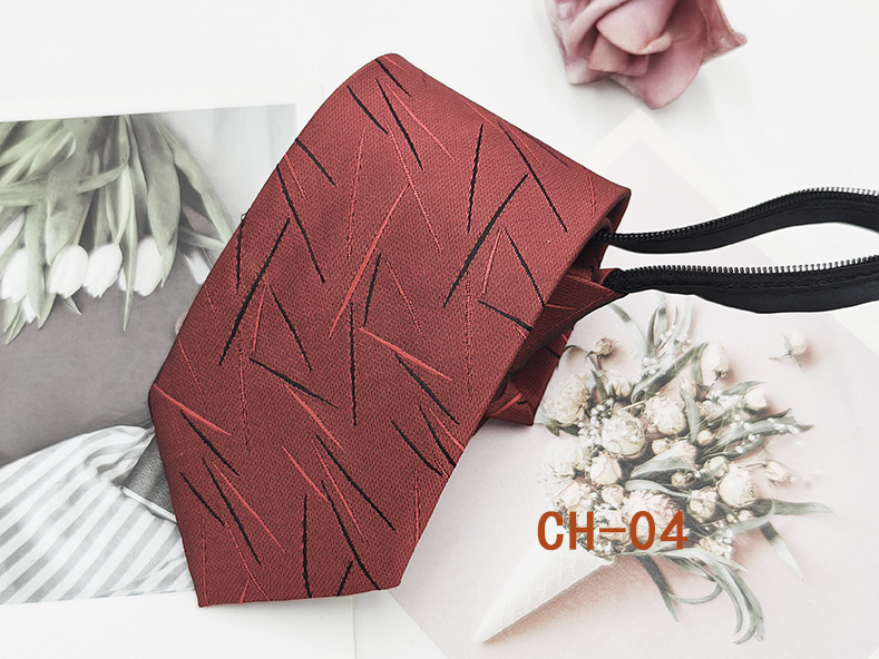 Corbata de cremallera roja para hombres fácil de tirar Estilo libre novio mejor hombre de negocios corbata casual a rayas de hilo teñido 8cm