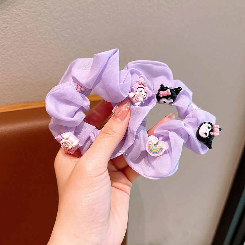 Anillo de cabello para niñas coreanos niños adornos de cabello cuerdas lindos Kuromi malla de verano anillo de cabello bolas de cabello