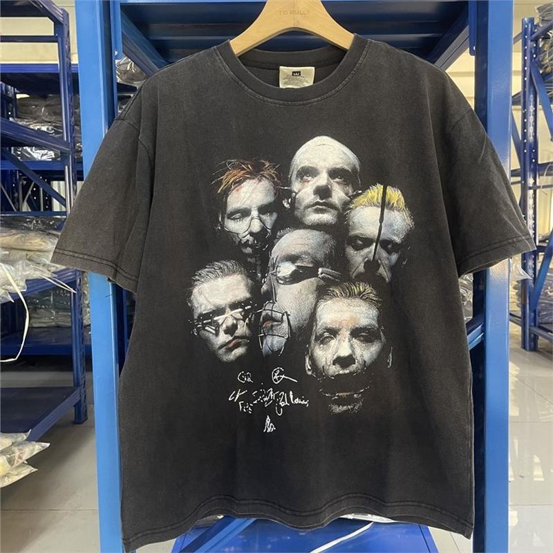 Rock Band Series Rammstein Vintage Short-Sleeved Washed and Distressed High Street Loose Men's and Women's T-Shirts Summer