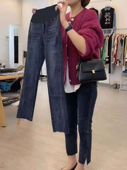 Yun Shiba's autumn new fashionable maternity pants, nine-split split jeans, pregnancy maternity wear 8129