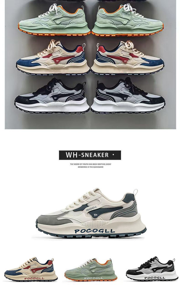 Giày sneaker nam thân lưới thoáng khí chống hôi, đế cao su gót thấp 1–3 cm, dây buộc phía trước — 0766 trắng xanh, 0766 đen xám, 0766m Đỏ chi tiết 2