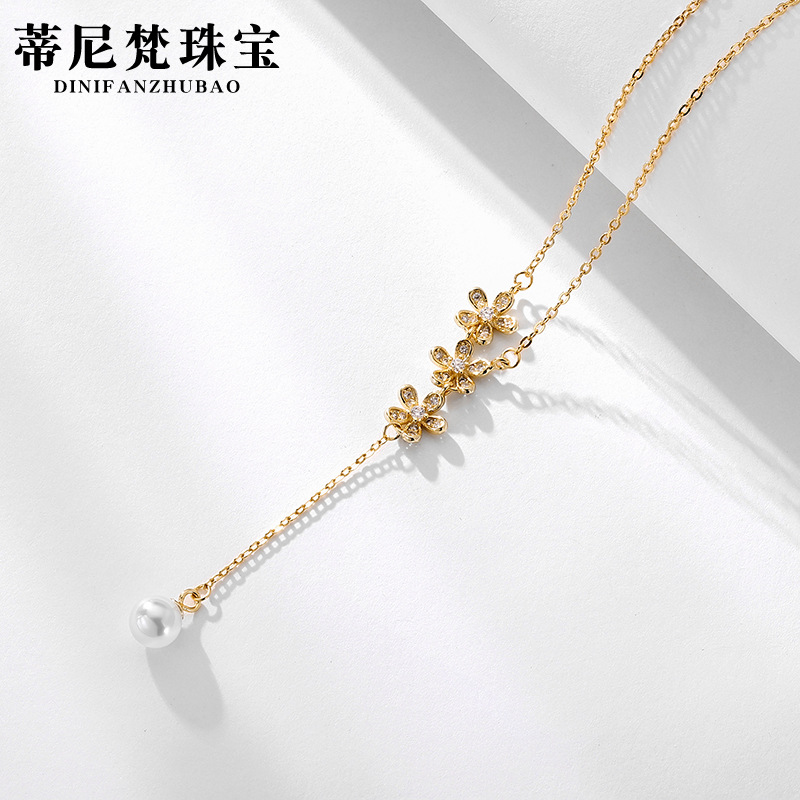 S925 plata esterlina borla collar de perlas para las mujeres luz lujo nicho diseño temperamento de alto grado Cadena de clavícula collar de oro