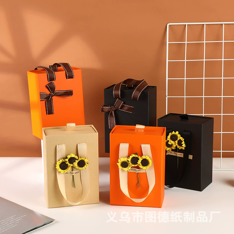 В наличии небольшой размер парфюмерная упаковочная коробка Подарочная коробка из крафт-бумаги креативная черная упаковочная коробка оранжевая с ручной подарочной коробкой