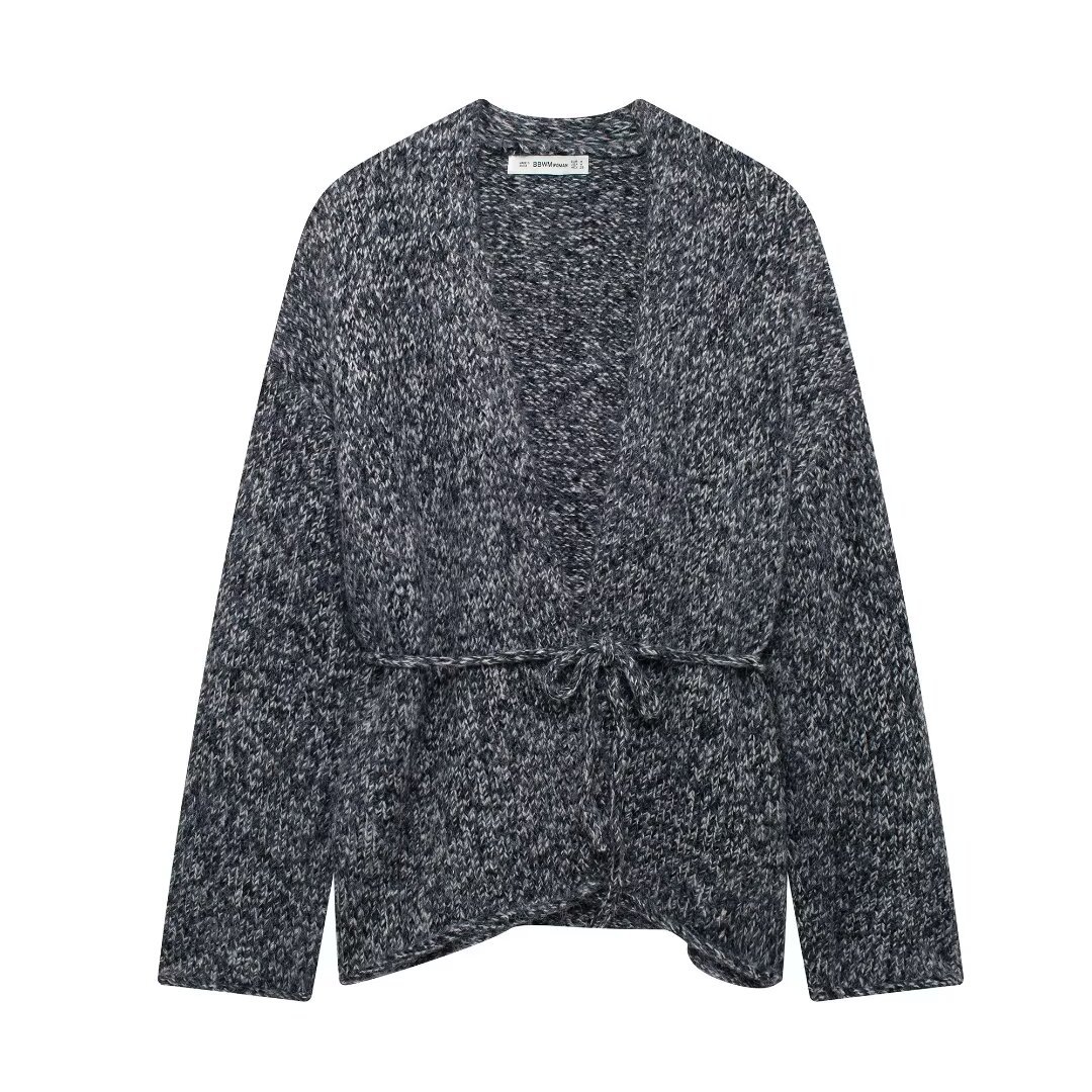 Women's 2024 Autumn/Winter New Fashion V-neck Strap Knitted Jacket_voghion.com