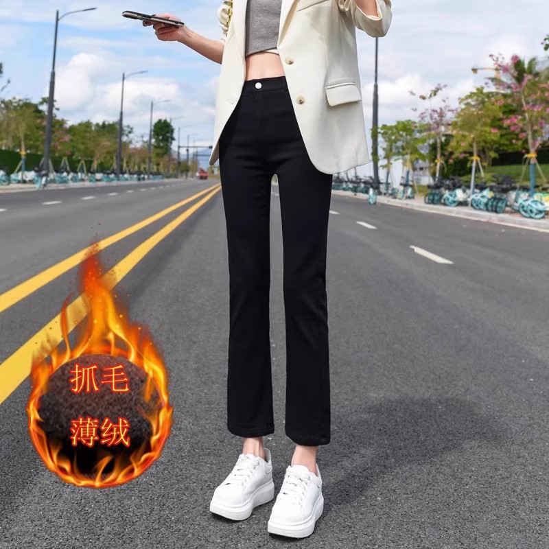 블랙 플리스 얇은 벨벳 [나인포인트 팬츠]