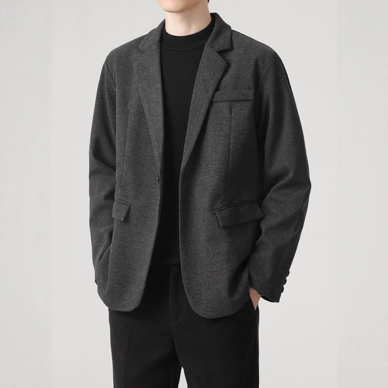 Autumn and Winter Casual Suits for Men Hong Kong Style Ins Retro Loose Versatile Crisp Light Mature Style Large Size Suit Jacket