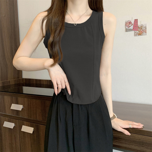 Korean-style white minimalist sleeveless tank top summer modal fishbone line slimming women's T-shirt