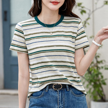 上衣2025新款夏装渐变条纹T恤短袖女天猫淘宝抖音一件代发