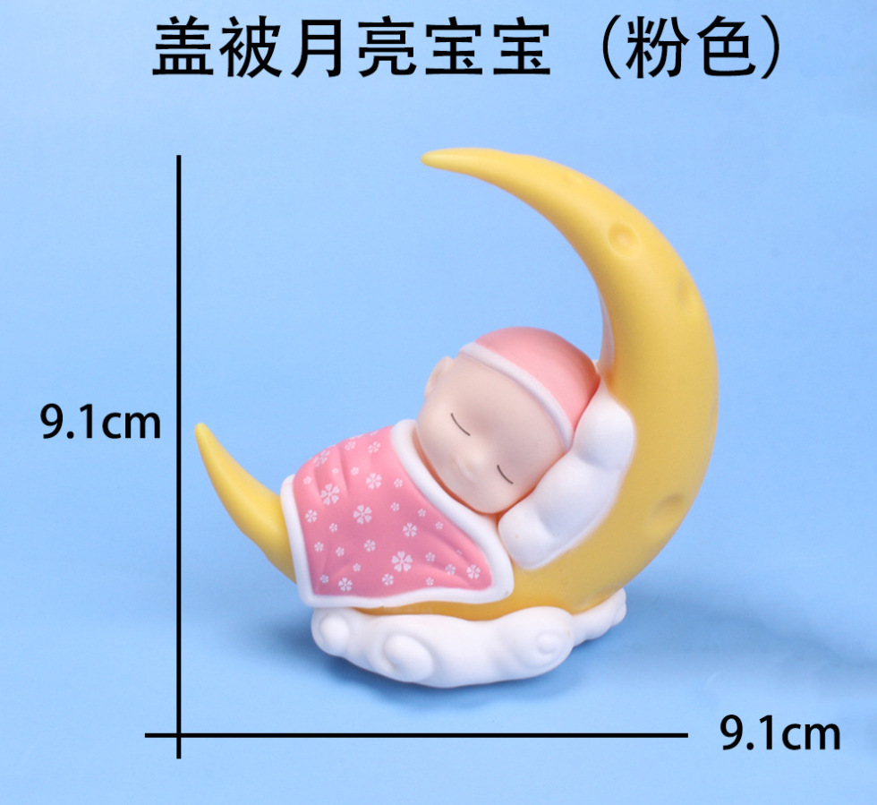 Decoración de la torta DIY dormir Bebé Luna plug-in fiesta de cumpleaños de los niños decoración de la muñeca micro-Vista Decoración