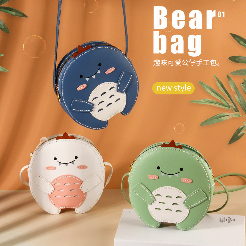 New diy hand-woven bag cute dinosaur hand-stitched homemade material bag women's fashion gift one-shoulder diagonal