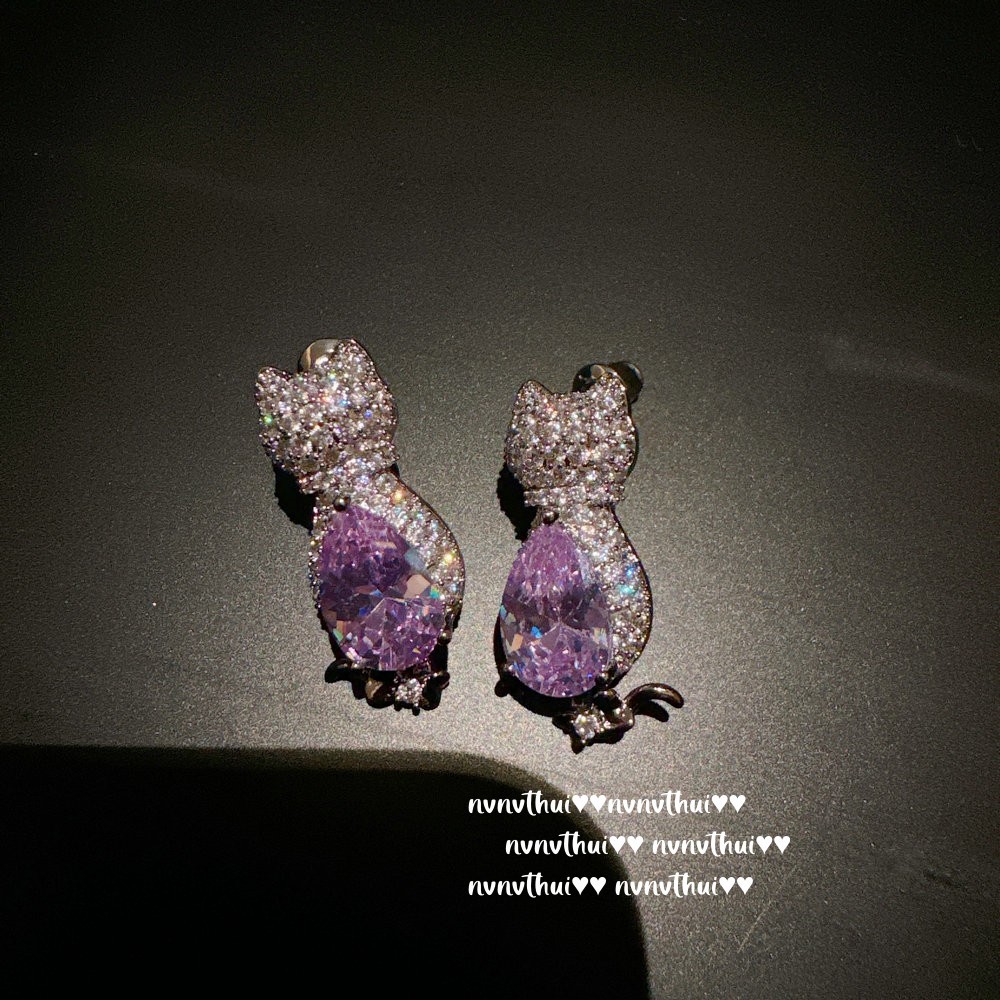 2103QIP Purple Water Drop Zircon Kitten Meow Earrings ~ No box