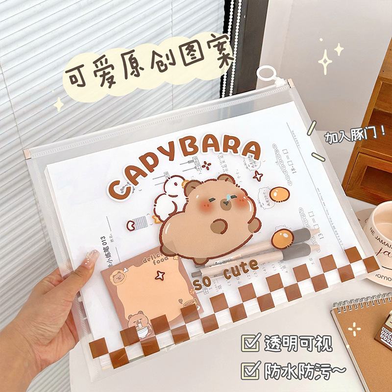 Bolsa de archivo Kapibala con cremallera lindo conejillo de indias Bolsa de almacenamiento de papel de prueba de escuela primaria