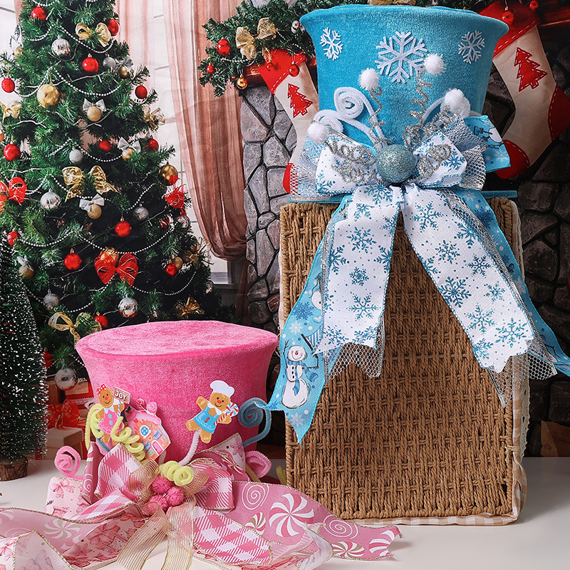 New Christmas tree top hat compressible folding bow pink gingerbread…