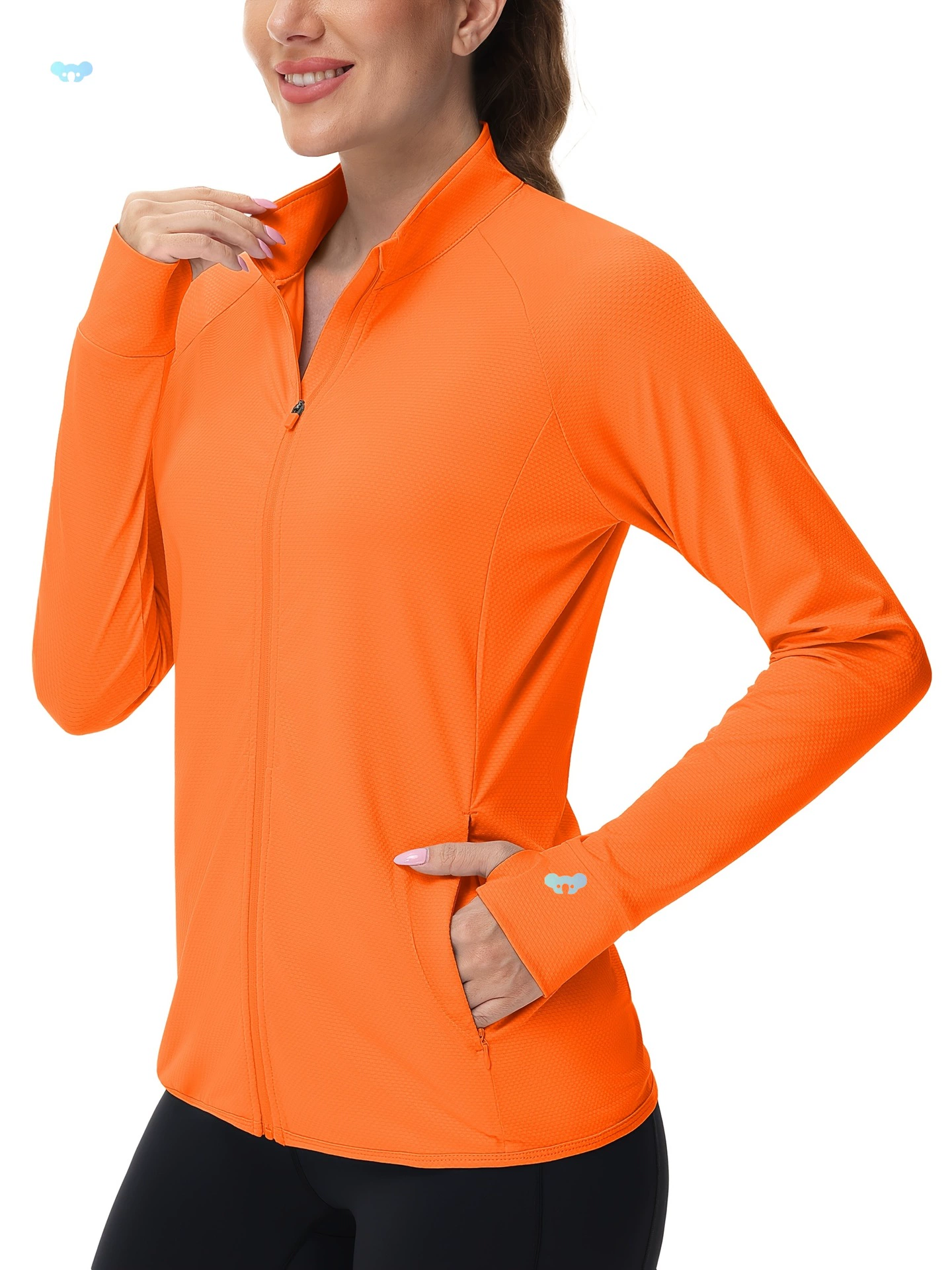 Женская рубашка с полной молнией и отверстиями для больших пальцев, беговая куртка UPF50+, кросс-бордер