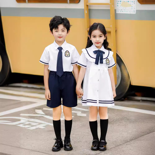 Summer British-style choir performance uniform for primary school students, children's graduation photos, class uniform, white kindergarten children's clothing, cotton