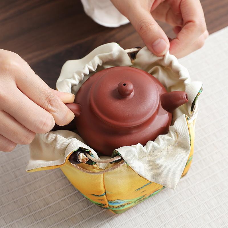 Taza Express hecha a mano bolsa de almacenamiento de viaje juego de té bolsa de tela portátil juego de té accesorios engrosada resistente a la caída bolsa de té
