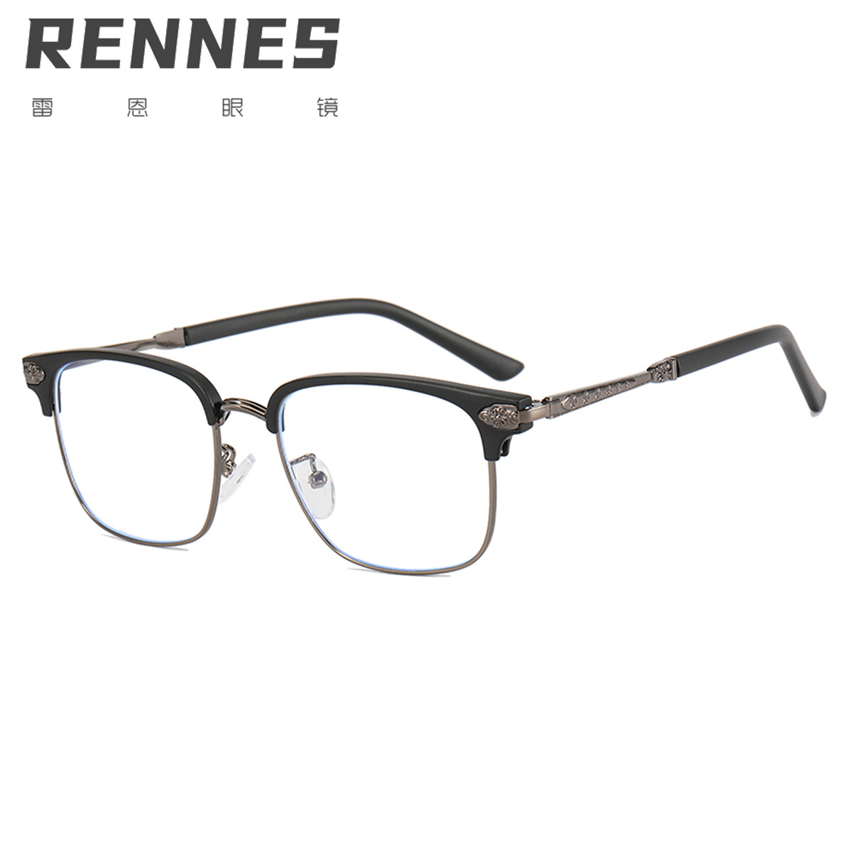 2021 gafas lisas de luz anti-azul las Gafas de metal retro de los hombres enmarcan las gafas lisas de medio Marco de las mujeres pueden equiparse con miopía 9305