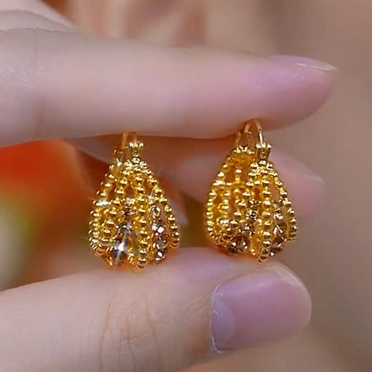 Vegetable Basket Purple Diamond Earrings [18K Real Gold Plating]