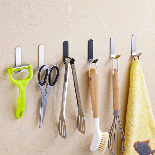 Wholesale stainless steel hooks, no punching, traceless adhesive hooks, single hooks on the wall behind the kitchen bathroom door, wall hanging coat hooks