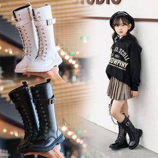 Children's Martin boots 2023 Winter Korean style western style girls' fleece-lined warm boots student British style leather boots fashion