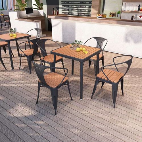 Outdoor Garden Balcony Waterproof Sunproof Anti-Rust Wood Chair and Table Set Outdoor WPC Outdoor Decks Courtyard Leisure Chairs and Tables